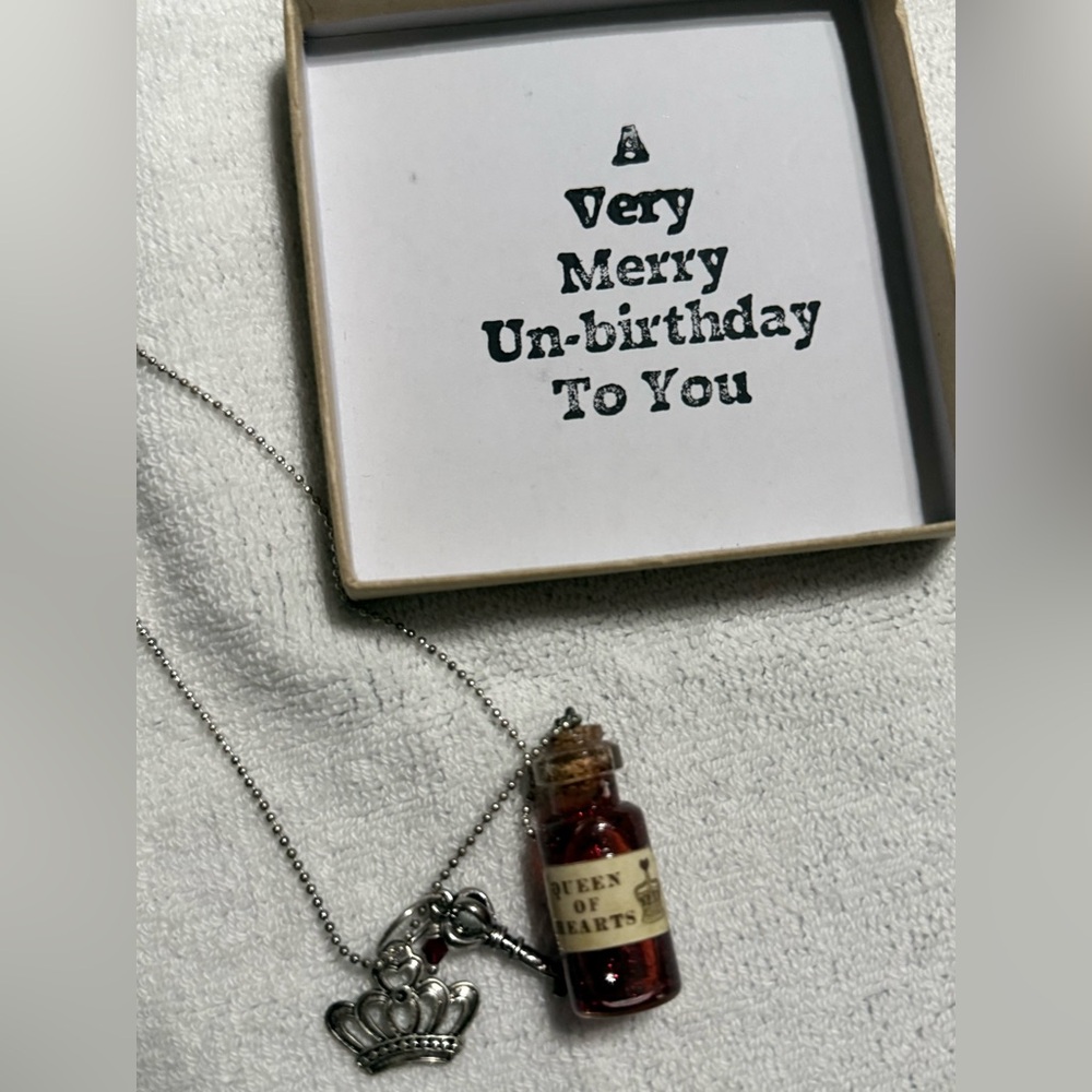 Miniature 'Queen of Hearts' Bottle Necklace in Red and Silver